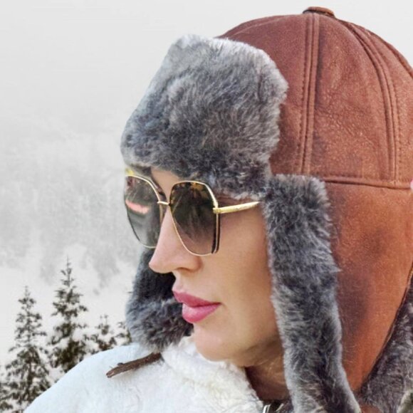 Shearling Sheepskin Leather Trapper Hat | Aviator Hat | Russian Ushanka - Picture 5 of 8